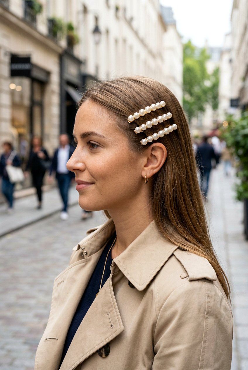 Triple Stacked Side Barrettes - 20 school hairstyle with pearl clips - 20 school hairstyle with pearl clips