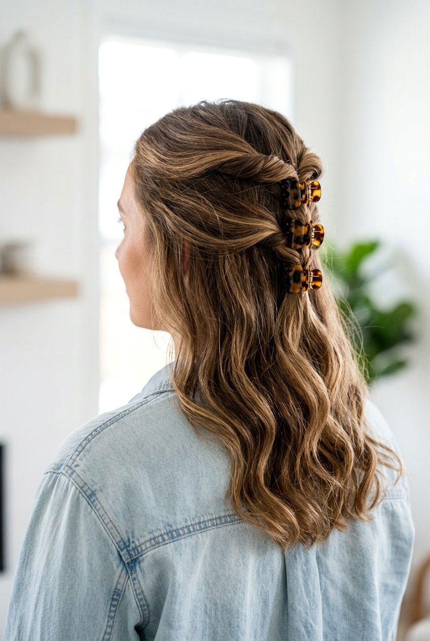 Triple Twist Half Up - 20 easy claw clip twist for school - 20 easy claw clip twist for school