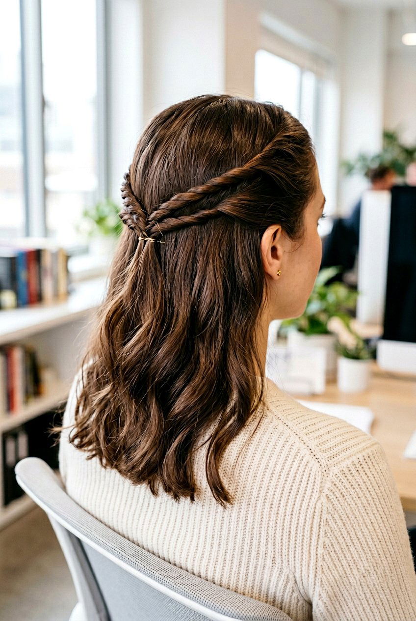 Triple Twisted Half Up - 20 simple hairstyle for interview with long hair - 20 simple hairstyle for interview with long hair