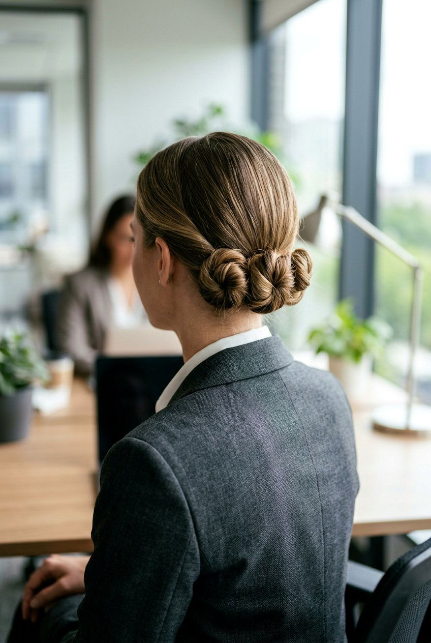 Triple Twisted Low Bun - 20 office hairstyle for thick wavy hair - 20 office hairstyle for thick wavy hair