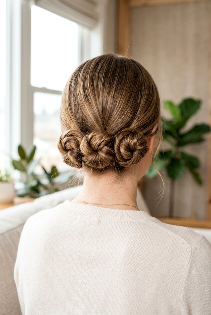 Triple Twisted Low Bun - 20 easy hairstyles for short hair - 20 easy hairstyles for short hair