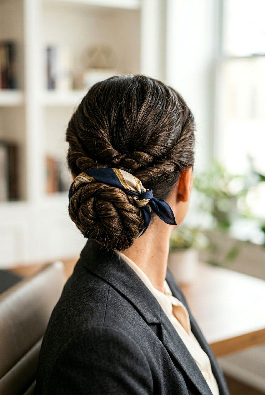 Triple Twisted Low Bun - 20 office hairstyle for curly shoulder length hair - 20 office hairstyle for curly shoulder length hair