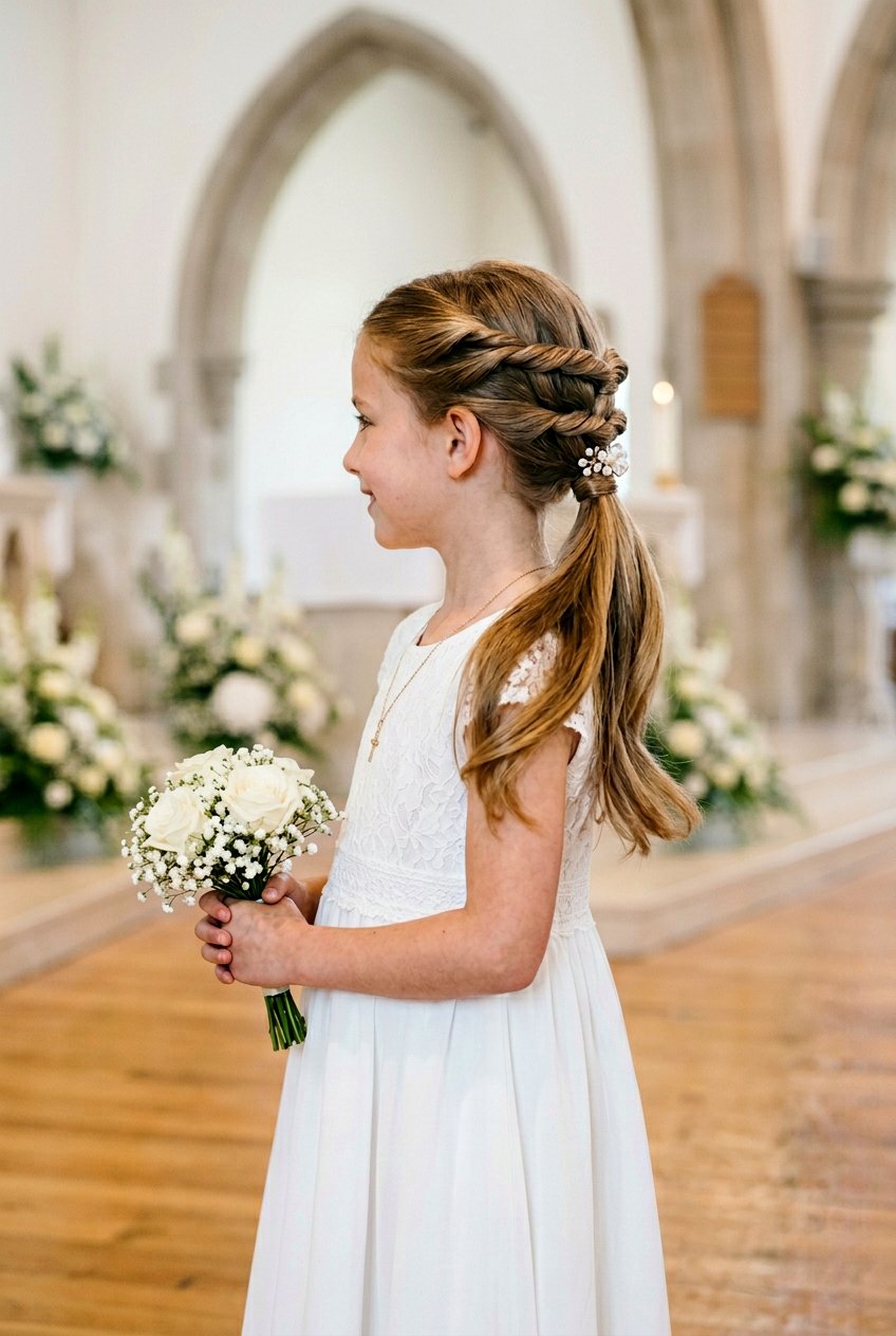 Triple twisted ponytail for girls - 20 communion ponytail hairstyle - 20 communion ponytail hairstyle