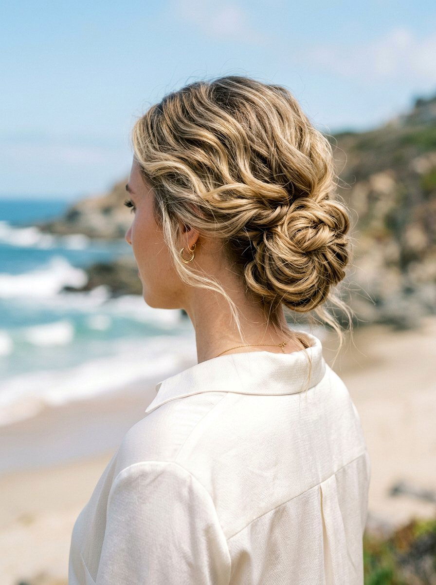 Tucked And Pinned Low Beach Waves - 20 vacation hairstyle with low beach waves - 20 vacation hairstyle with low beach waves