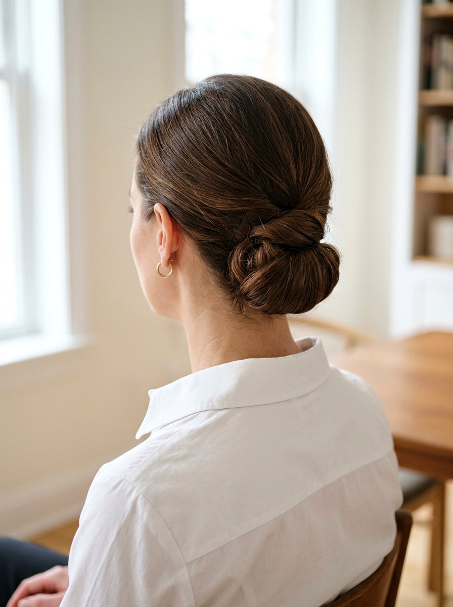 Tucked And Pinned Low Chignon - 20 sleek hairstyle for office meeting - 20 sleek hairstyle for office meeting