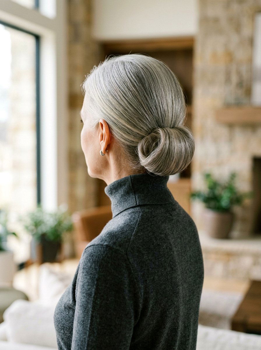 Tucked And Rolled Low Bun - 20 older women wedding guest hair ideas - 20 older women wedding guest hair ideas