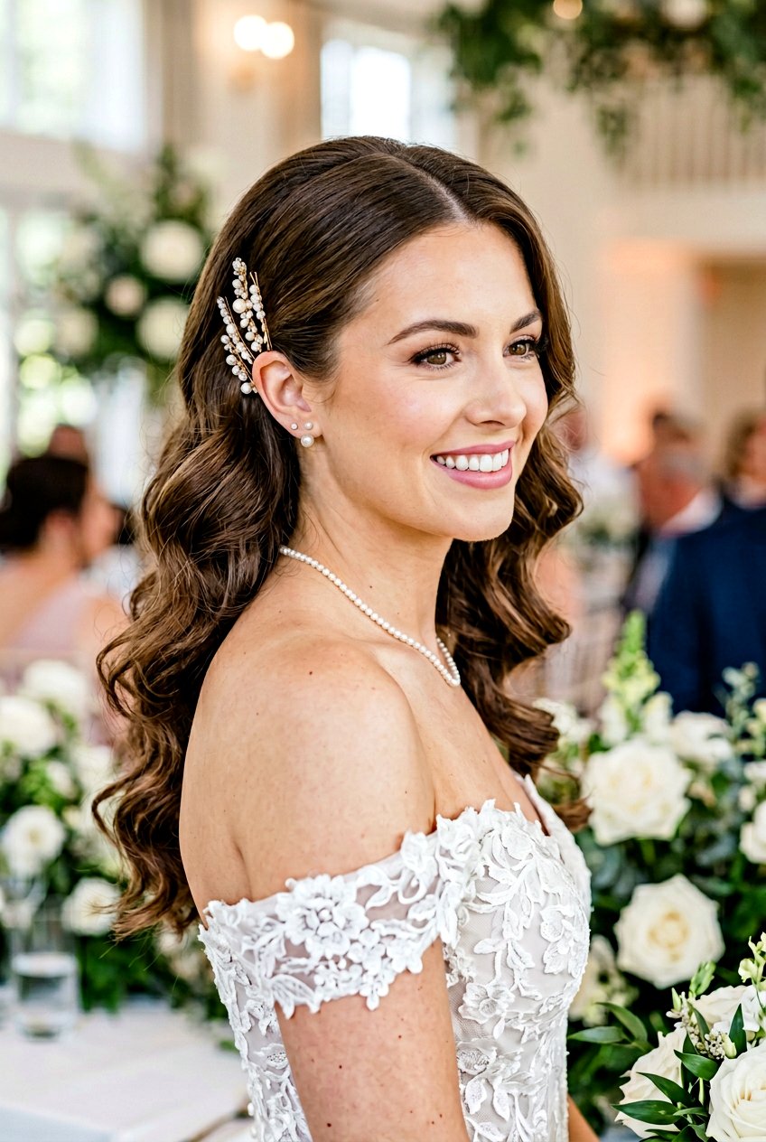 Tucked Back Bridal Soft Curls With Middle Part - 20 bridal soft curls with middle part - 20 bridal soft curls with middle part