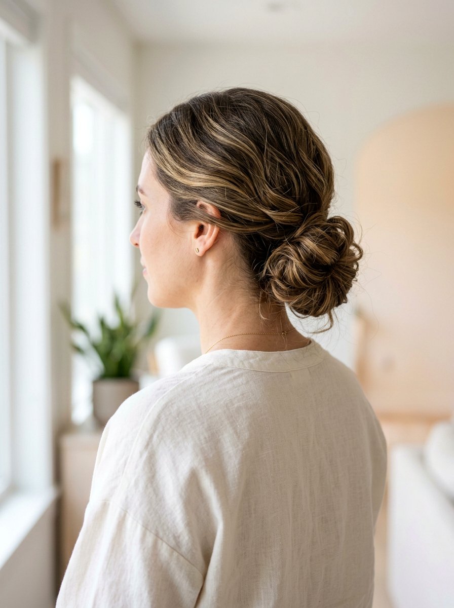 Tucked Back With Loose Bun - 20 simple tucked back hairstyle - 20 simple tucked back hairstyle