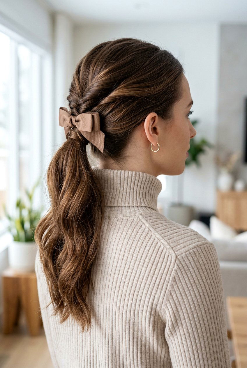Tucked Bow Ponytail - 20 hair bow ponytail hairstyle - 20 hair bow ponytail hairstyle