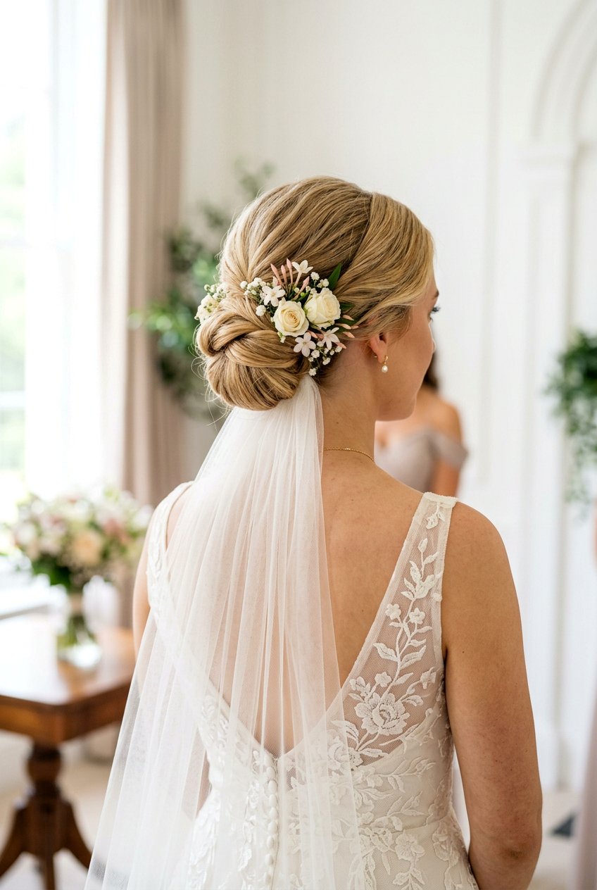 Tucked Chignon Bridal Hairstyle - 20 bridal hairstyle for veil and flowers - 20 bridal hairstyle for veil and flowers