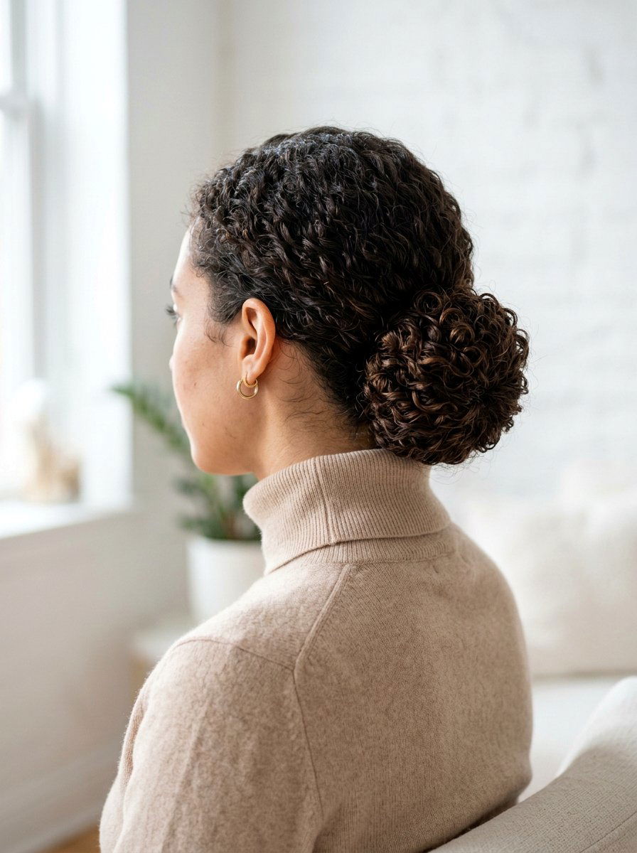 Tucked Curly Low Bun - 20 date night hairstyle with romantic curls - 20 date night hairstyle with romantic curls