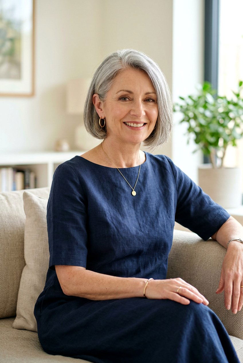 Tucked Gray Bob for Easy Elegance - 20 mom low maintenance gray bob - 20 mom low maintenance gray bob