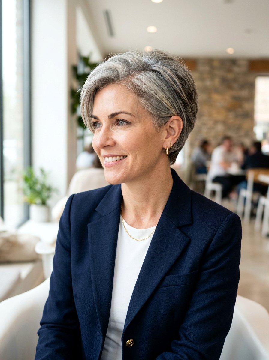 Tucked Gray Pixie With Layers - 20 short gray pixie with layers - 20 short gray pixie with layers