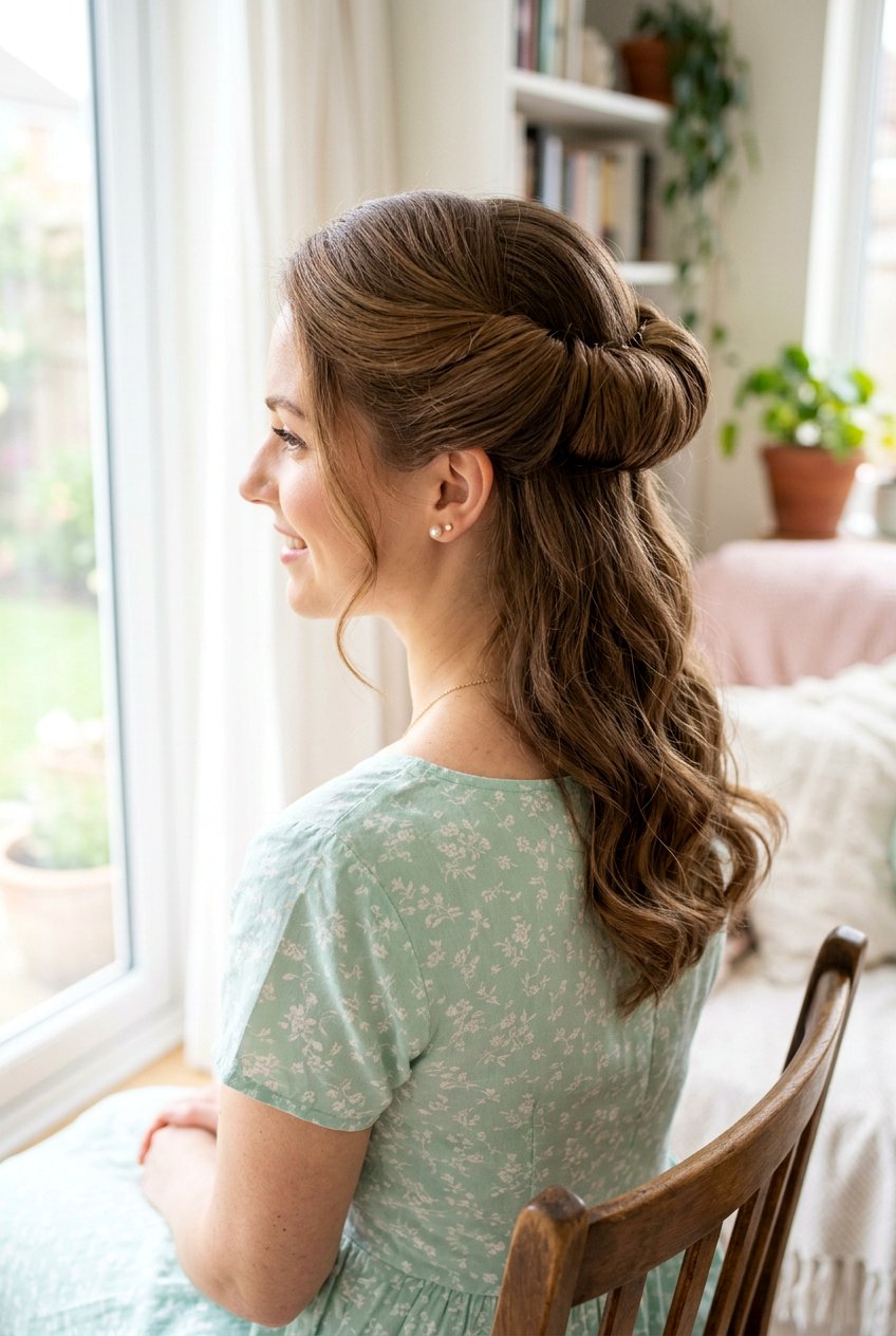 Tucked Half Up Hair Roll - 20 beach hairstyle for vacation photos - 20 beach hairstyle for vacation photos