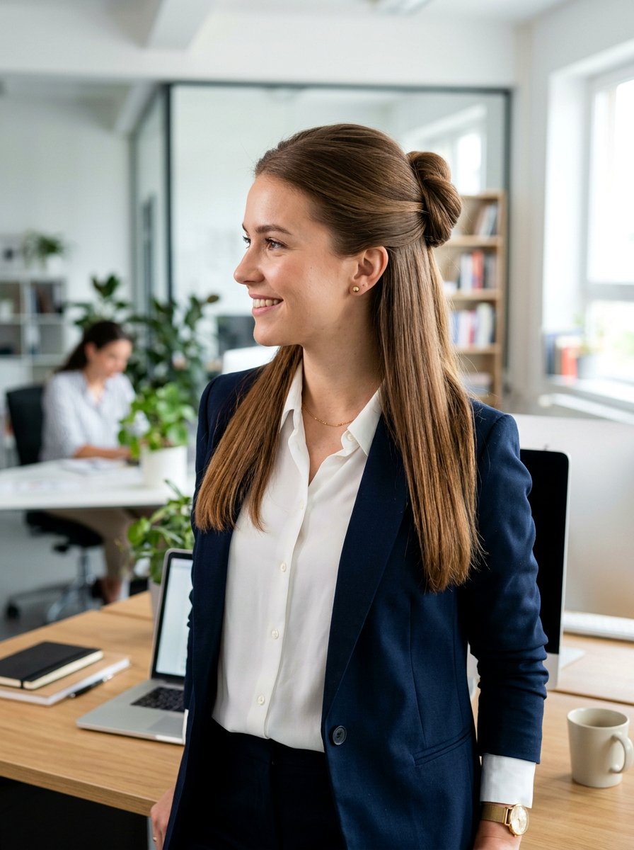 Tucked Half Up Ponytail For Fine Hair - 20 easy hairstyle for long fine straight hair - 20 easy hairstyle for long fine straight hair