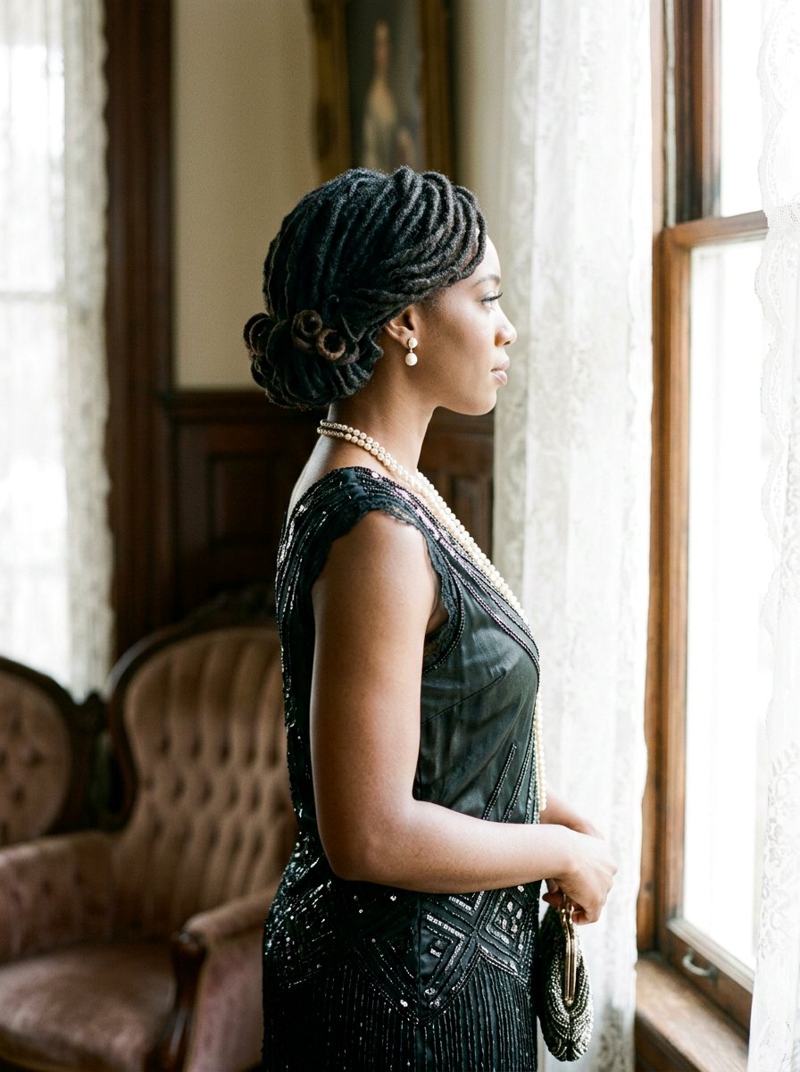 Tucked Loc Bob Silhouette - 20 shoulder length loc styles - 20 shoulder length loc styles