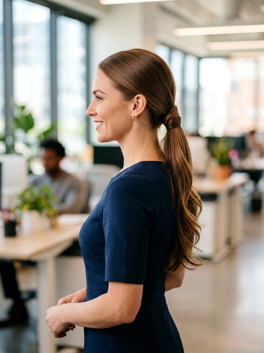 Tucked Low Ponytail Long Layers Interview - 20 interview hairstyle for long layers - 20 interview hairstyle for long layers