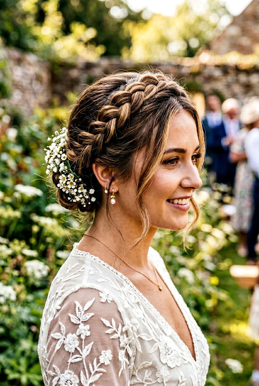 Tucked Milkmaid Braids - 20 boho bridal updo for long hair - 20 boho bridal updo for long hair
