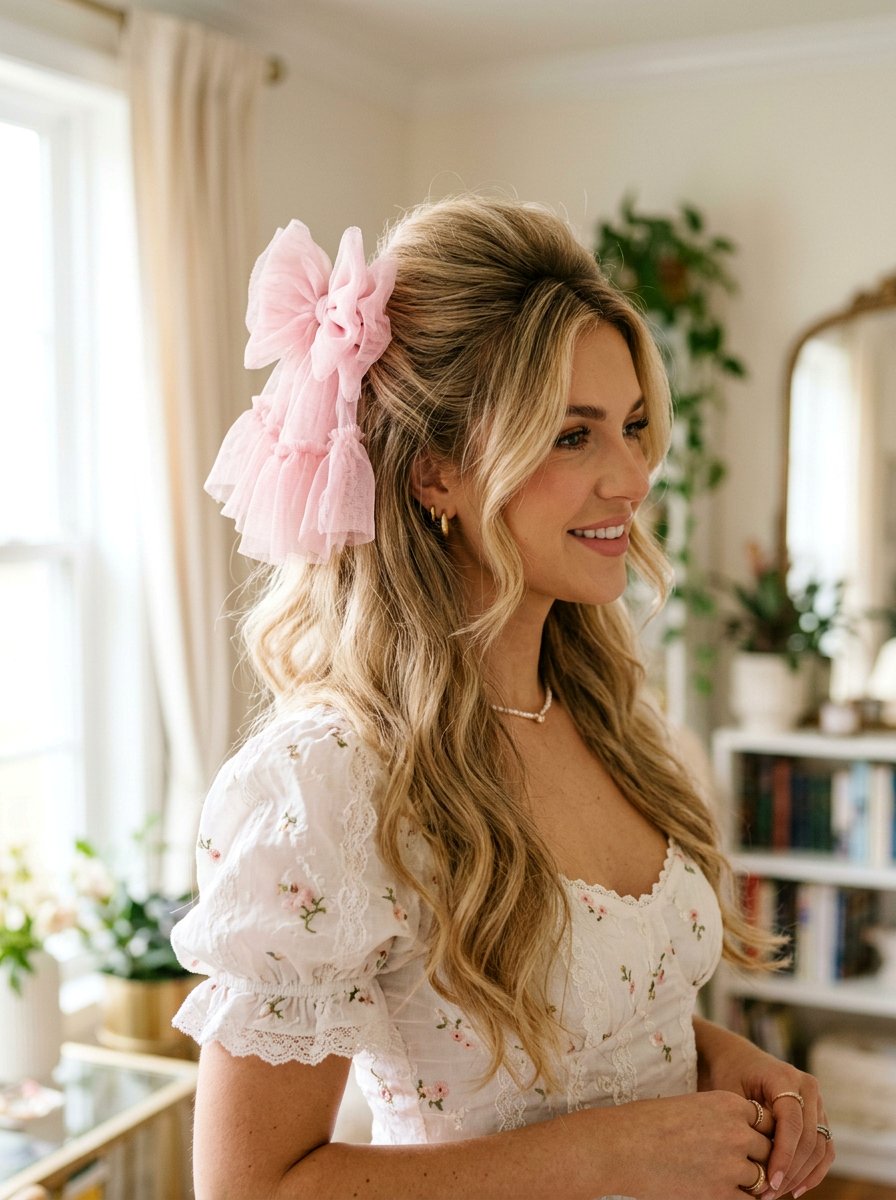 Tulle Bow Half Up Volume - 20 ribbon bow half up hairstyle - 20 ribbon bow half up hairstyle