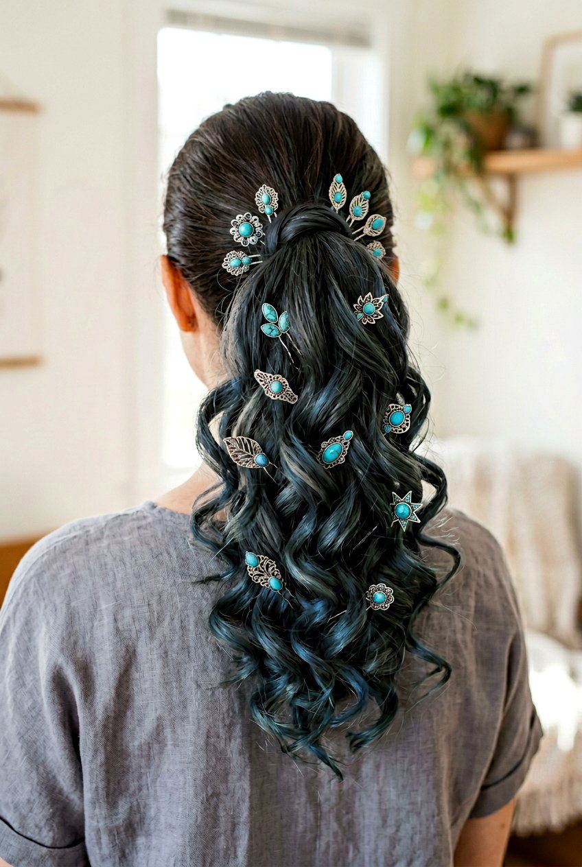 Turquoise Accessory Ponytail With Curls - 20 rodeo ponytail with curls - 20 rodeo ponytail with curls