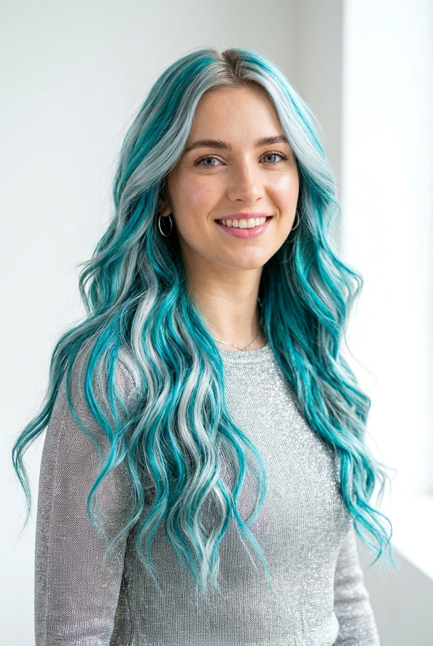 Turquoise Hair With Silver and White Tones - 20 turquoise hair color ideas - 20 turquoise hair color ideas