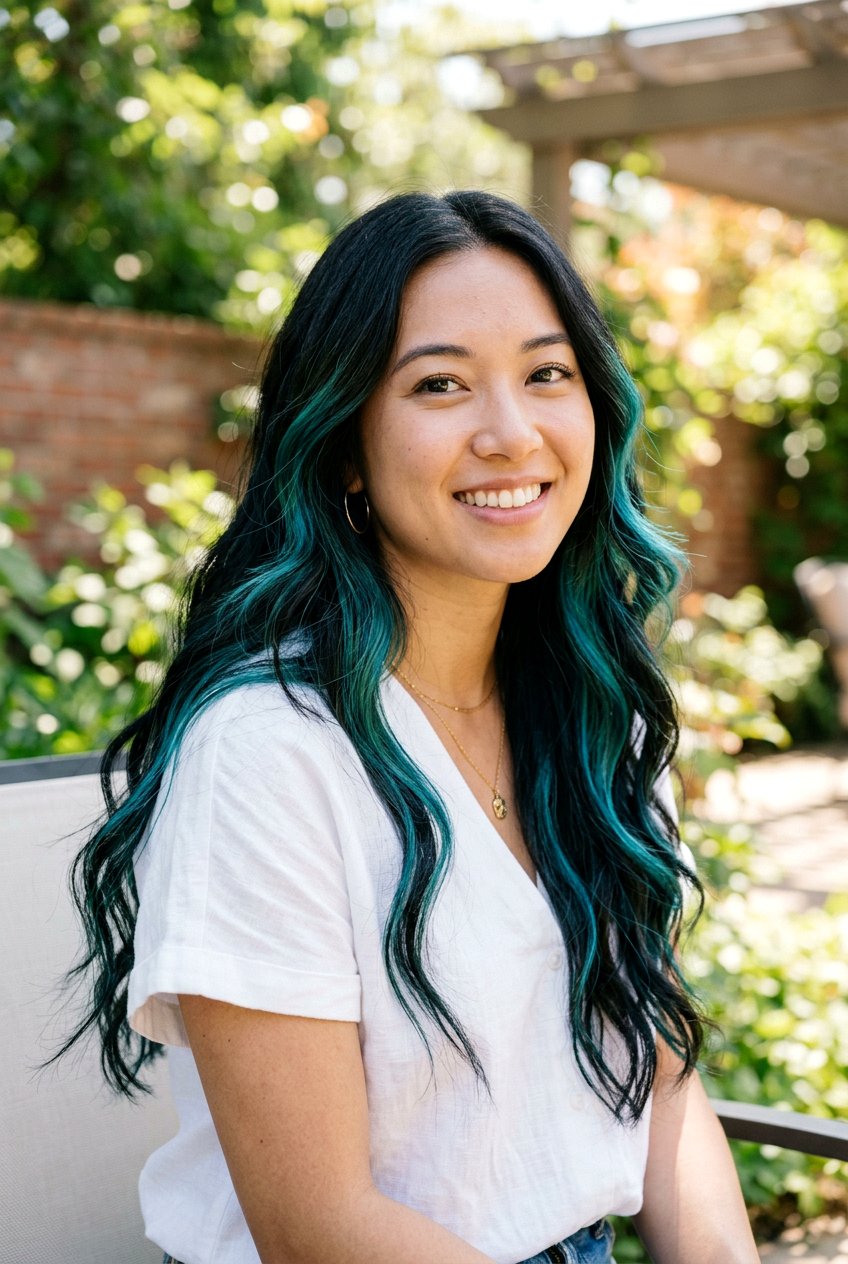 Turquoise Highlights on Dark Hair - 20 turquoise hair color ideas - 20 turquoise hair color ideas