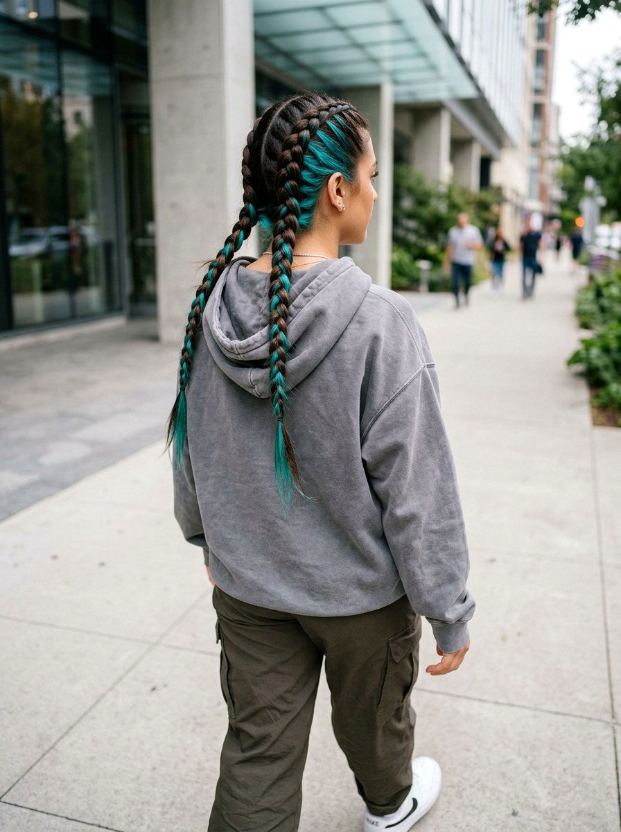 Turquoise Peekaboo Highlights In Braids - 20 turquoise peekaboo highlights - 20 turquoise peekaboo highlights