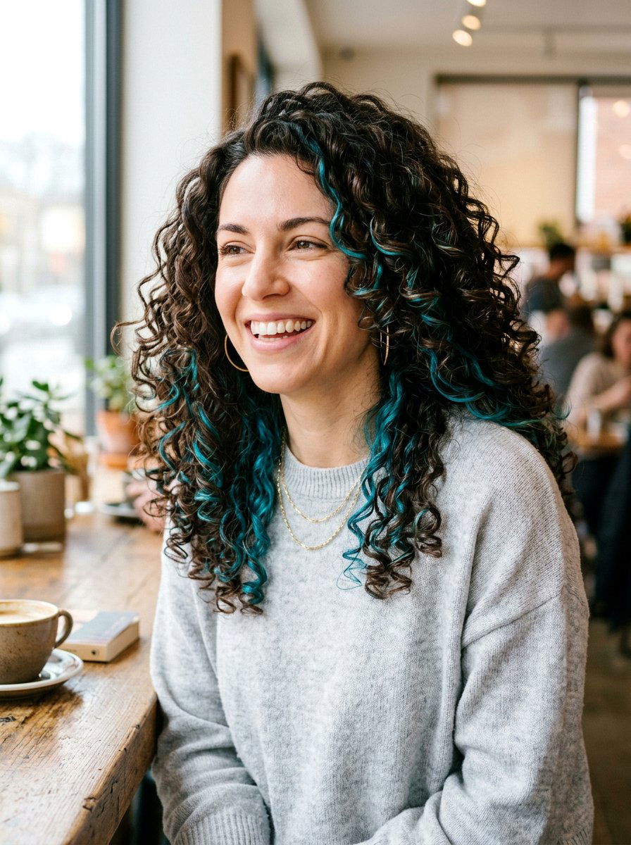 Turquoise Peekaboo Highlights On Curly Or Wavy Hair - 20 turquoise peekaboo highlights - 20 turquoise peekaboo highlights