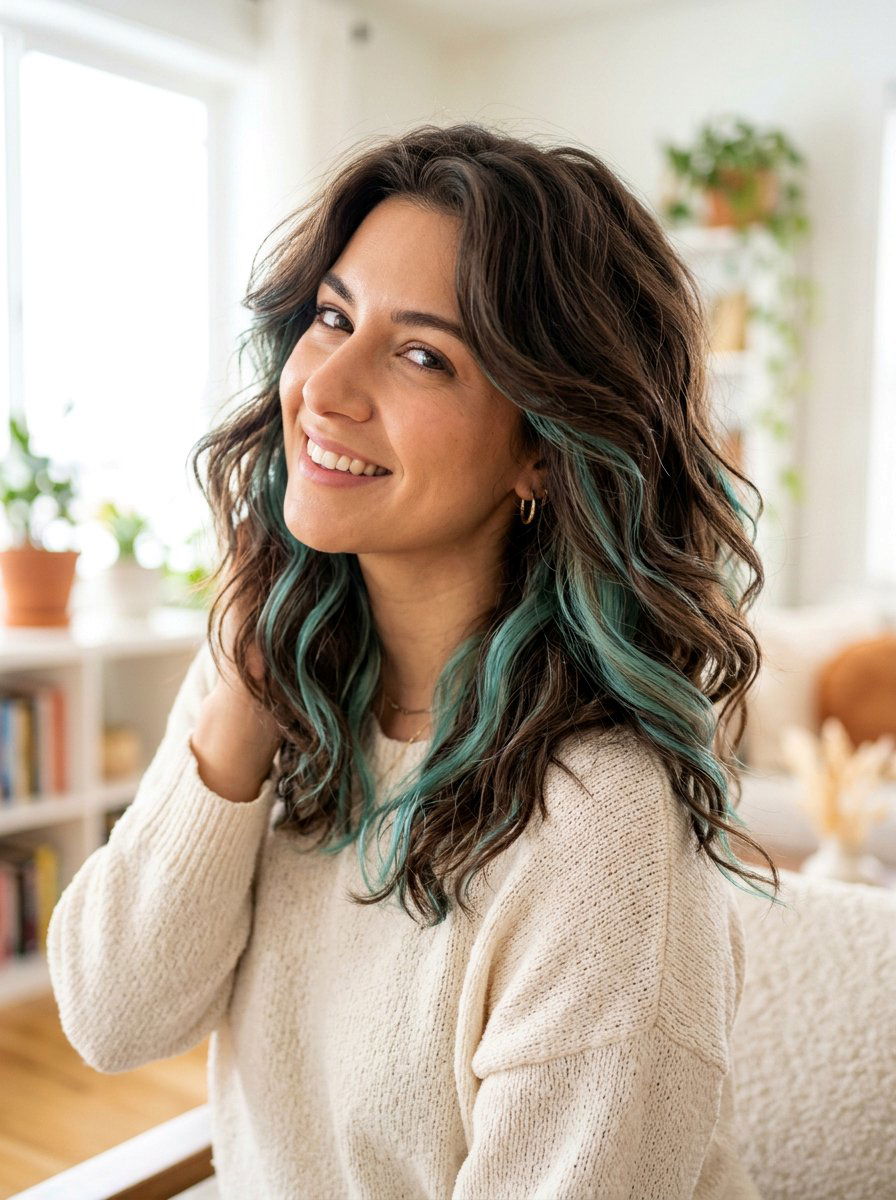 Turquoise Peekaboo Highlights On Wavy Hair - 20 turquoise peekaboo highlights - 20 turquoise peekaboo highlights