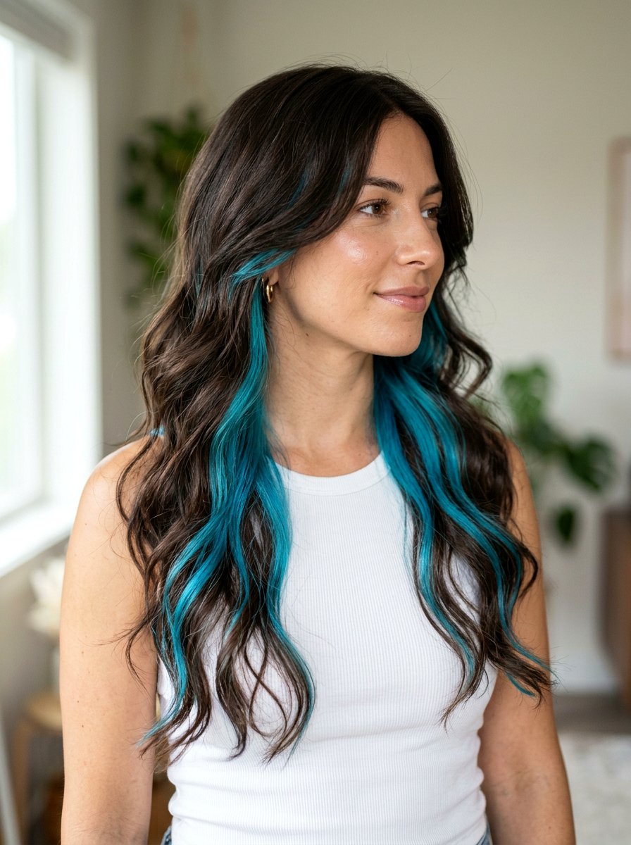 Turquoise Peekaboo Highlights With Long Layers - 20 turquoise peekaboo highlights - 20 turquoise peekaboo highlights