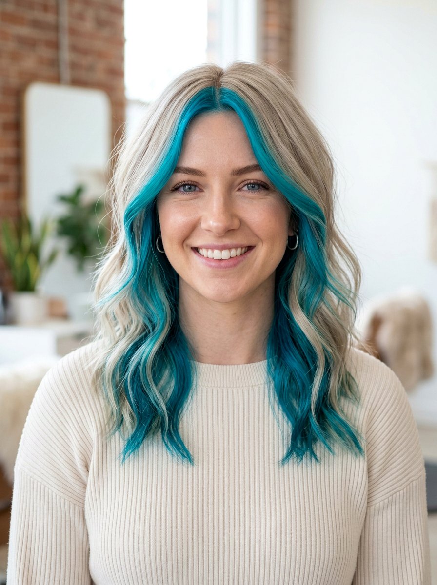 Turquoise Peekaboo Highlights With Money Piece - 20 turquoise peekaboo highlights - 20 turquoise peekaboo highlights