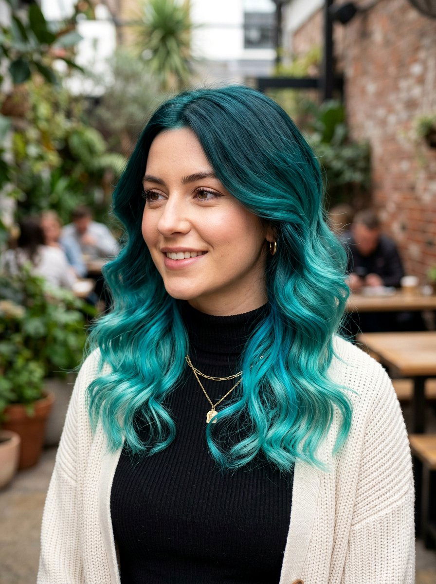 Turquoise Peekaboo Highlights With Teal Ombre - 20 turquoise peekaboo highlights - 20 turquoise peekaboo highlights