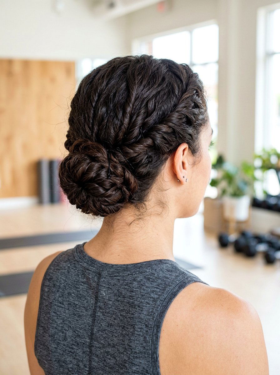 Twist And Pin Bun - 20 workout hairstyle for shoulder length layers - 20 workout hairstyle for shoulder length layers