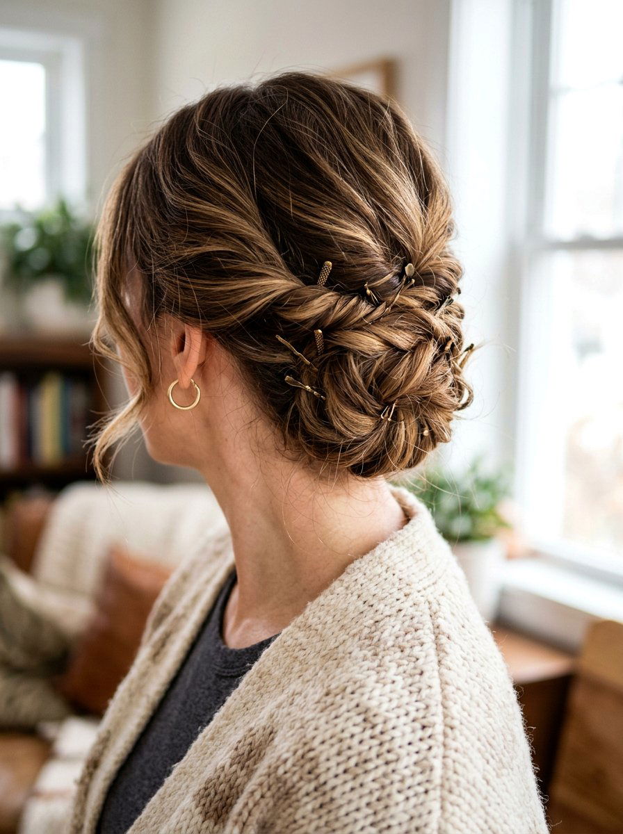 Twist And Pin Updo - 20 office hairstyle with minimal effort - 20 office hairstyle with minimal effort