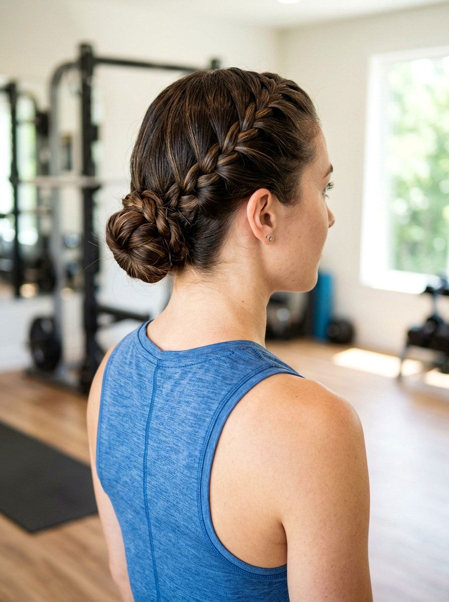 Twist Braid Low Bun - 20 gym hairstyle with low braid bun - 20 gym hairstyle with low braid bun