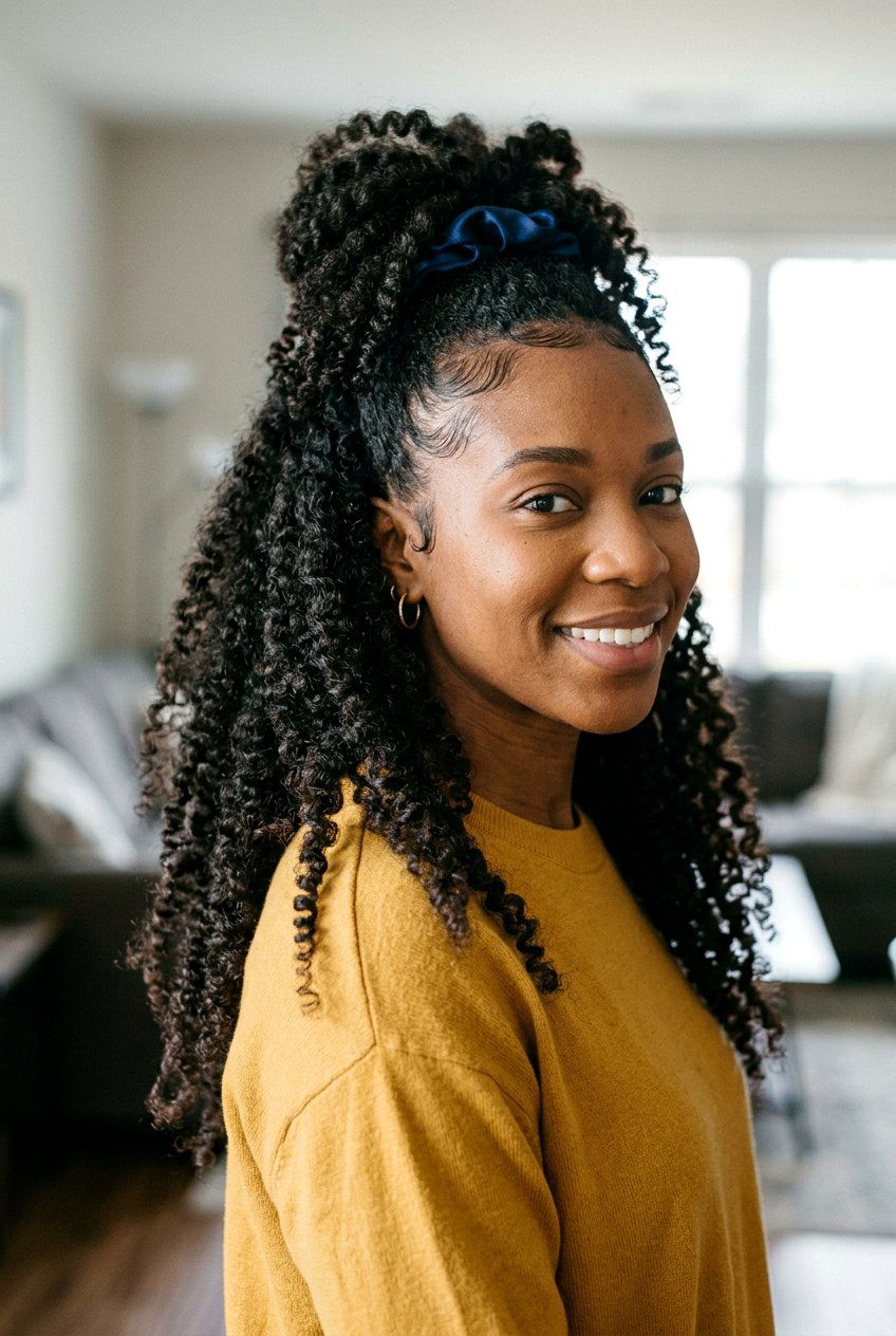 Twist Out with Bantu Knot Ends on Long Natural Hair - 20 twist out on long natural hair - 20 twist out on long natural hair