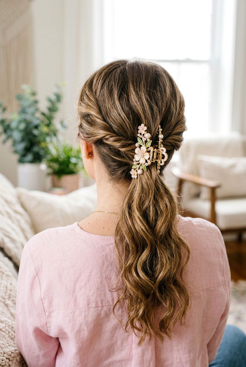 Twisted Back Claw Clip - 20 easy claw clip hairstyles for short hair - 20 easy claw clip hairstyles for short hair