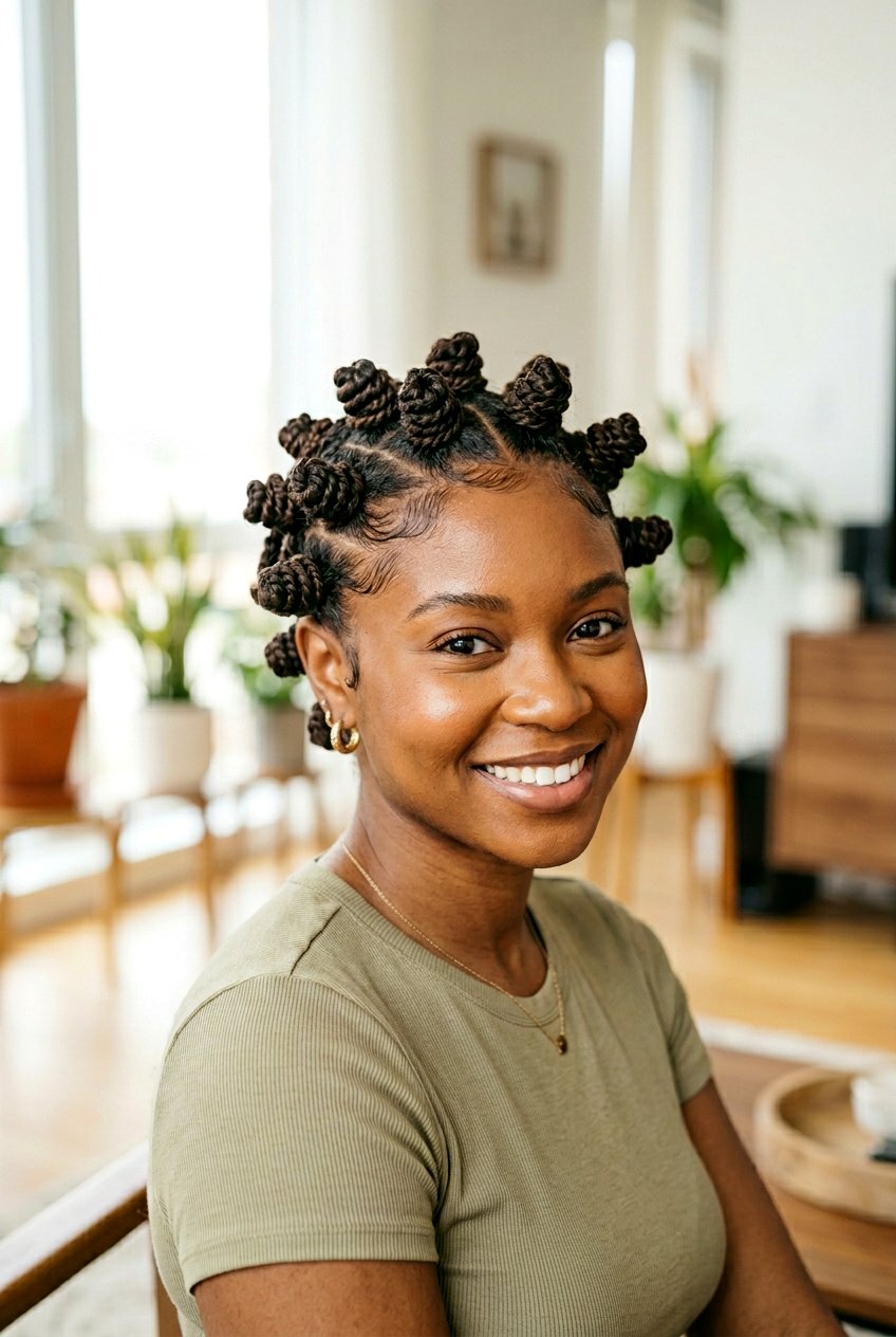 Twisted Bantu Knots - 20 easy overnight hairstyles for long hair - 20 easy overnight hairstyles for long hair