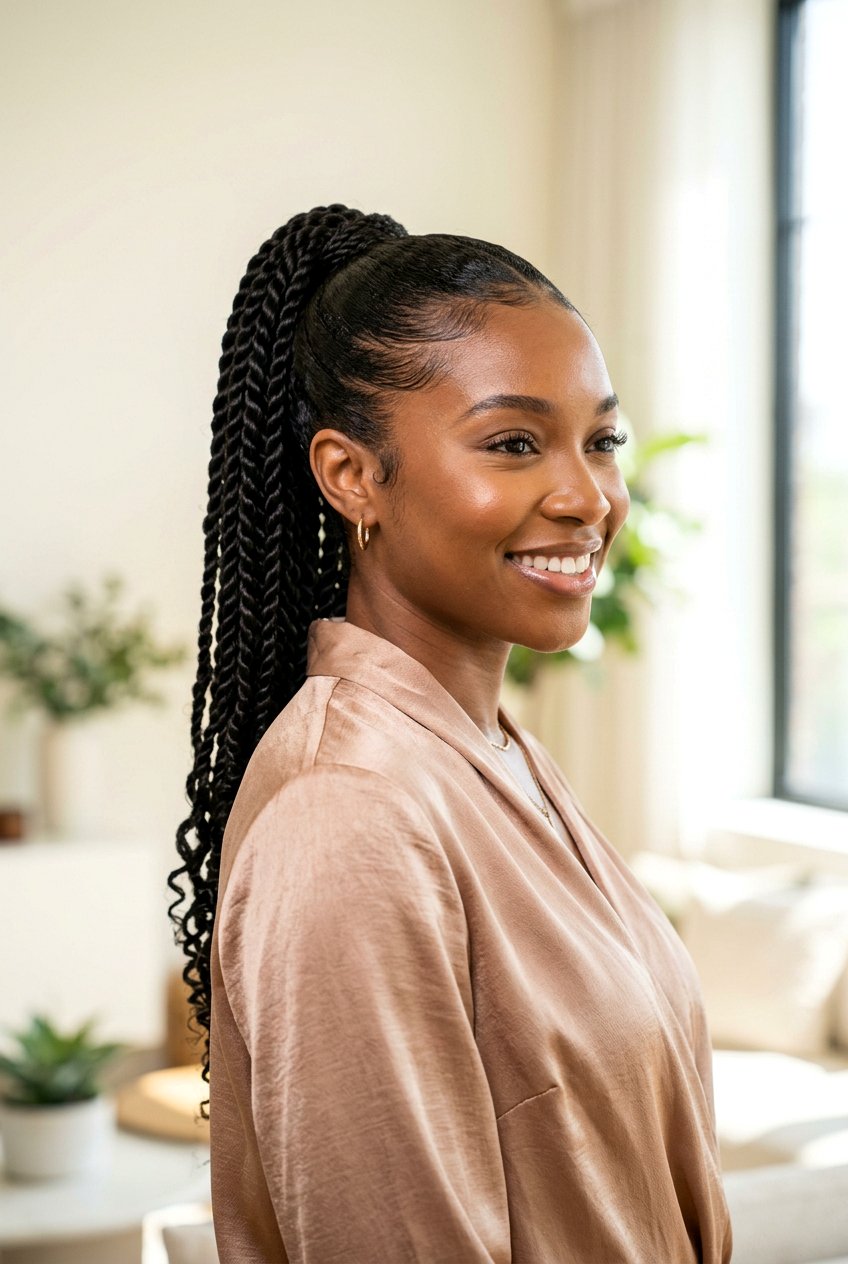 Twisted Braid Ponytail - 20 black women office braid ponytail styles - 20 black women office braid ponytail styles