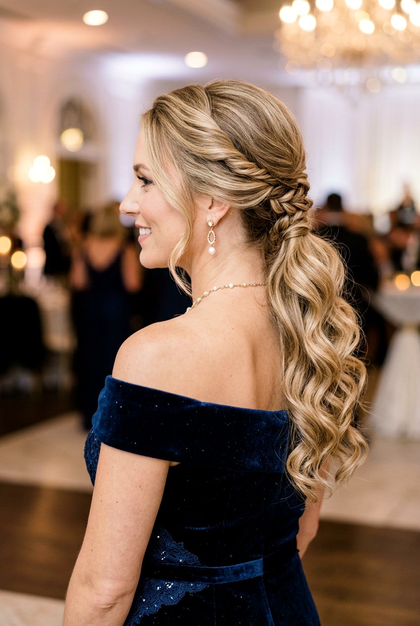 Twisted Braided Low Ponytail With Romantic Waves - 20 braided low ponytail with waves - 20 braided low ponytail with waves