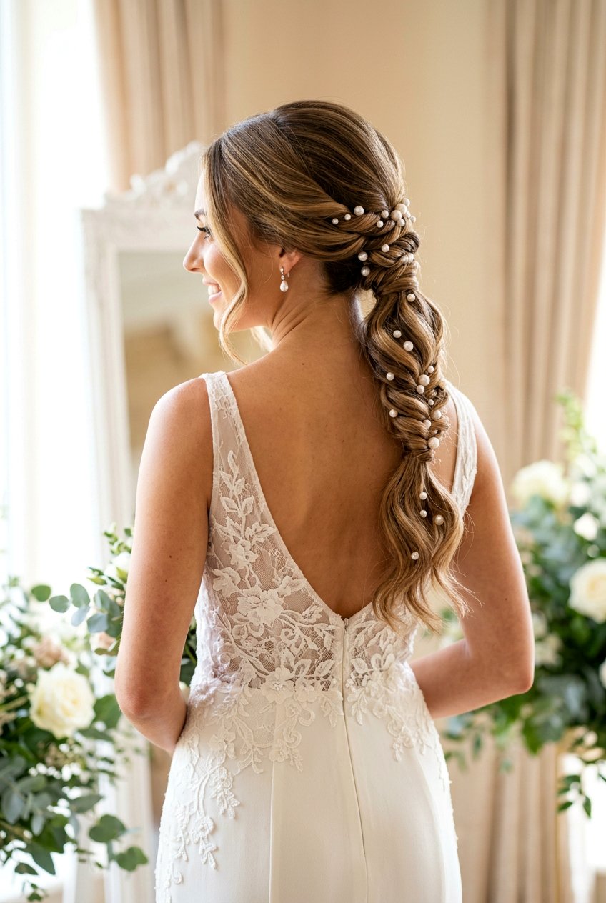 Twisted Bridal Ponytail With Pearl Pins - 20 bridal ponytail with pearl pins - 20 bridal ponytail with pearl pins