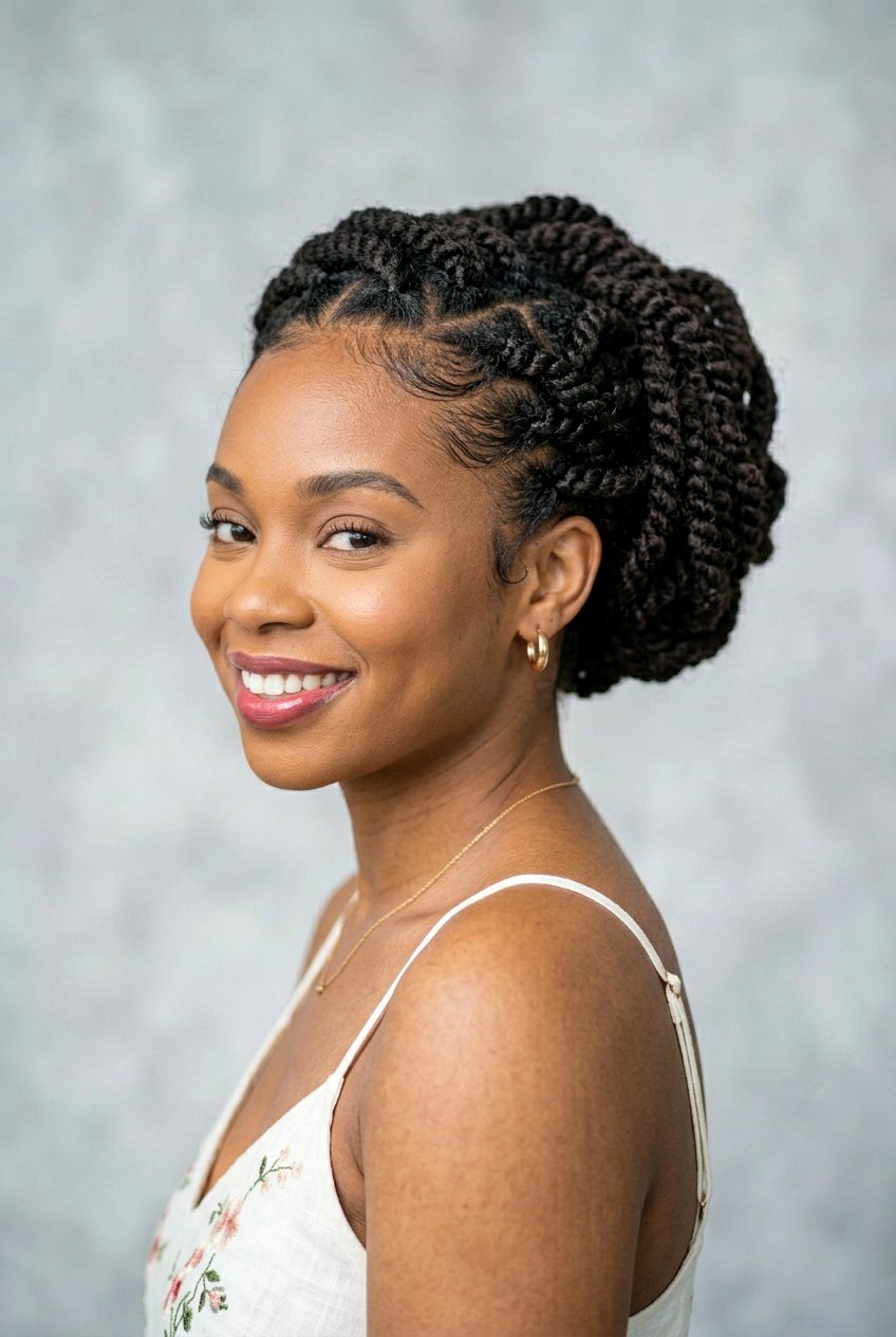 Twisted Bun Updo for Natural Hair - 20 summer twist hairstyles for natural hair - 20 summer twist hairstyles for natural hair