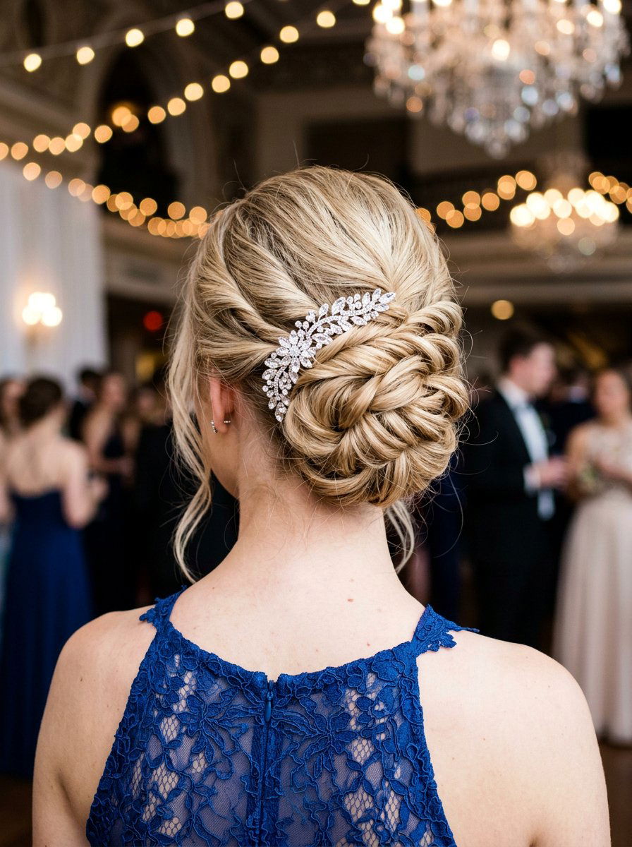 Twisted Chignon With Rhinestone Clips - 20 prom hairstyles with rhinestone clips - 20 prom hairstyles with rhinestone clips