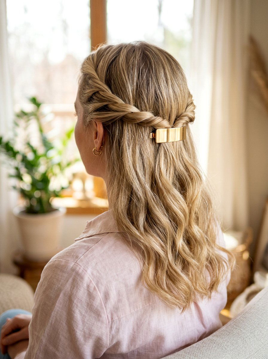 Twisted Crown Half Up - 20 lazy heatless hairstyles for mornings - 20 lazy heatless hairstyles for mornings