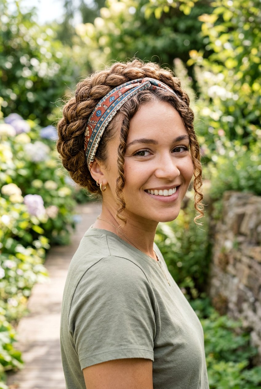 Twisted Crown Halo - 20 hiking hairstyle for curly hair women - 20 hiking hairstyle for curly hair women