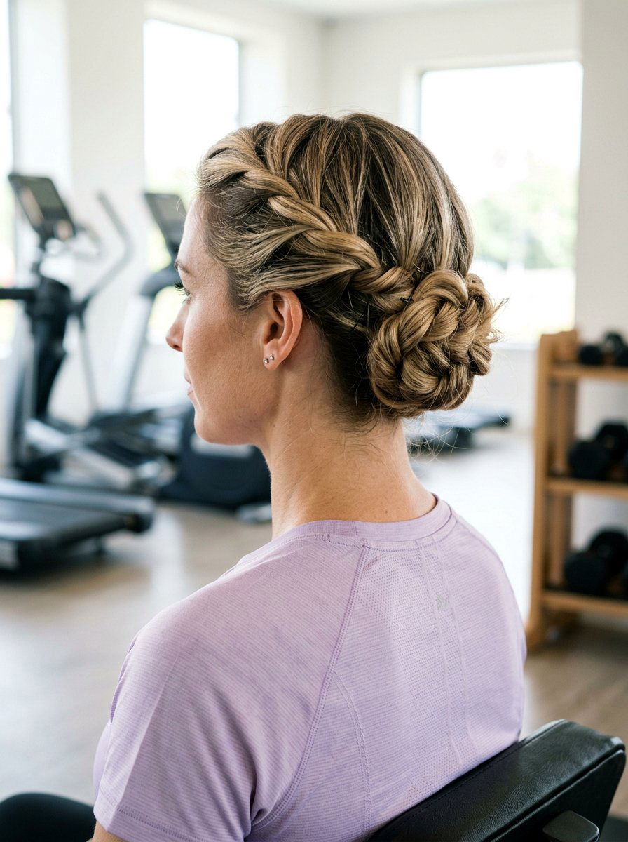 Twisted Crown Updo For Gym - 20 gym hairstyle for thick curly hair - 20 gym hairstyle for thick curly hair