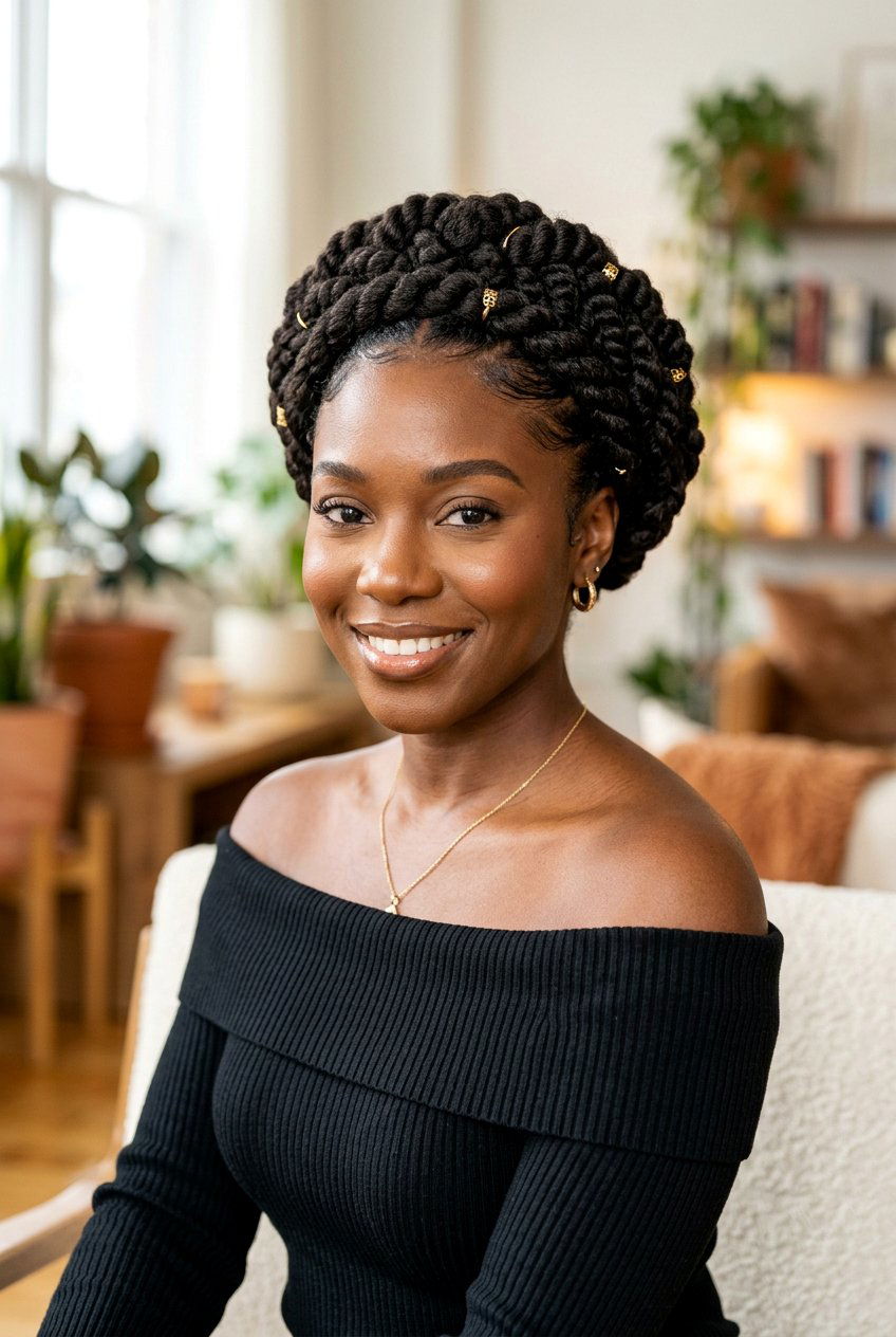 Twisted Crown Updo on Natural Hair - 20 protective styles for shoulder length natural hair - 20 protective styles for shoulder length natural hair