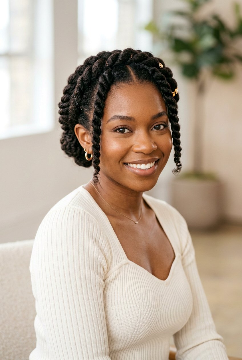 Twisted Crown Updo on Natural Hair - 20 easy protective styles without extensions - 20 easy protective styles without extensions