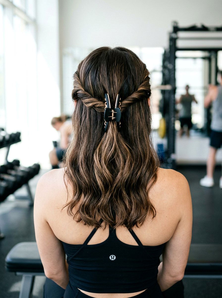 Twisted Crown With Claw Clip - 20 gym hairstyle with claw clip twist - 20 gym hairstyle with claw clip twist