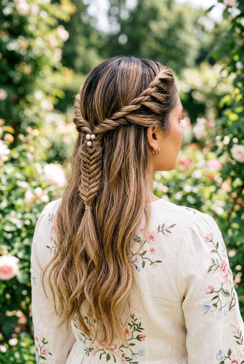 Twisted Fishtail Hybrid Half Up - 20 prom hairstyle with twisted half up - 20 prom hairstyle with twisted half up